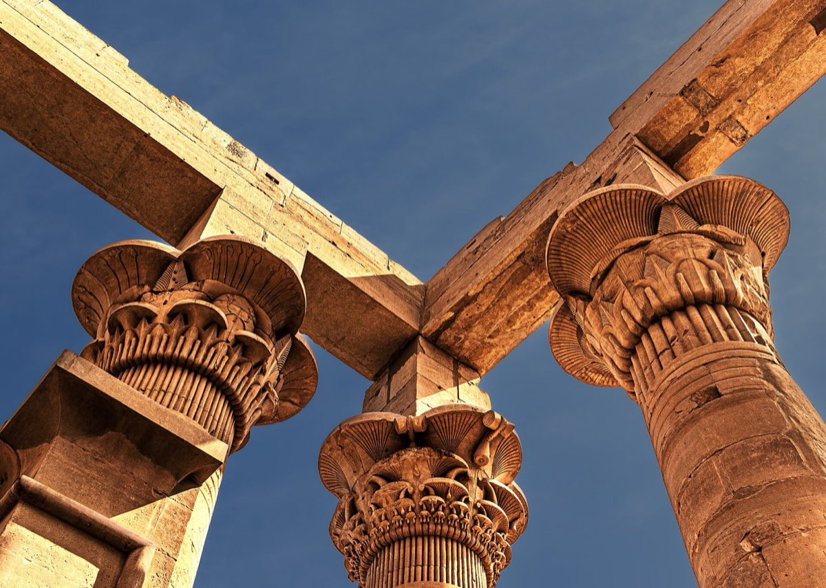 Carved columns at the Philae temple complex